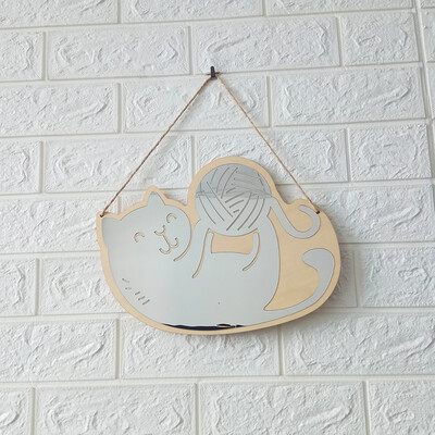 

Wall Elm Acrylic Mirror Acrylic Wooden Frame Cartoon Mirror For Home Decor Use