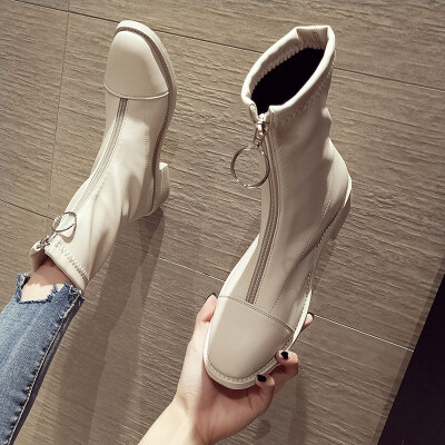 

Retro Martin Boots Female British Wind Autumn INS Handsome Front Zipper Shoes Coarse-heeled Locomotive Boots Tide