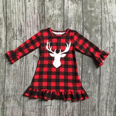 

Christmas Deer Baby Girls Kids Long Sleeve Cotton Outfit Casual Clothes Dress