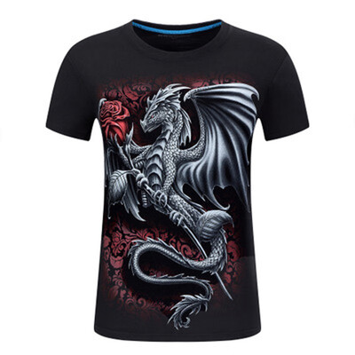 

Cotton T Shirt Men 3d Print Short Sleeve Tops Tees 2019 Korea Style Wolf Rose O-Neck Shirts for Men&Women