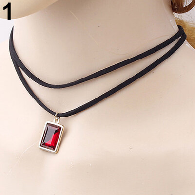 

Womens Vintage Choker Square Rhinestone Pendant Short Chain Necklace Jewelry