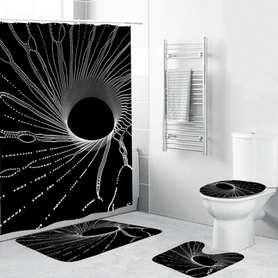 

Toponeto 4PCS Non Slip Toilet Polyester Cover Mat Set Bathroom Shower Curtain