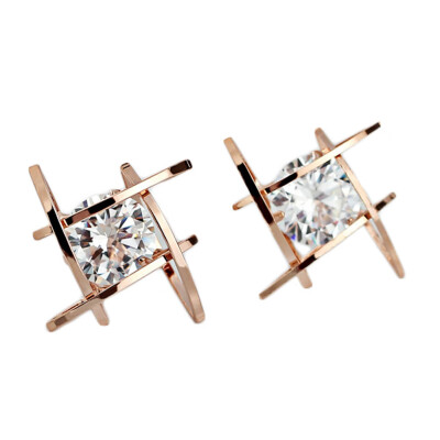 

Women Stud Earrings Studs Geometric Hollow-out Crystal Inlaid Ear Nail Earrings