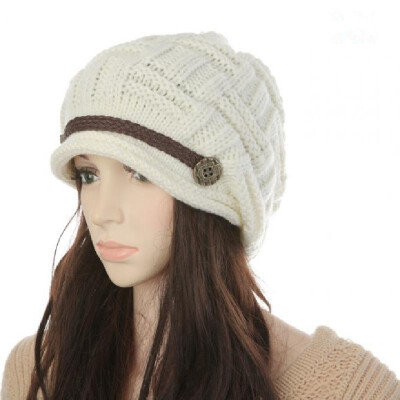 

New Winter Women Beanie Chunky Knit Baggy Hat Warm Ski Hat Cap Headwear White