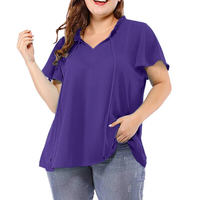 

Starmoon Womens Plus Size Solid Self-tie Neck Ruffle Sleeves Chiffon Blouse Shirt Top