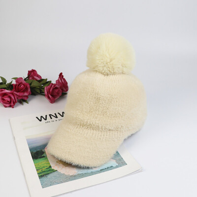 

Autumn&winter new Joker baseball cap children Korean mink fur warm padded knitted cap casual student cap