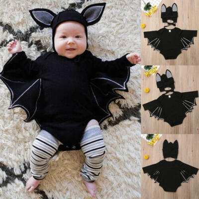 

Halloween Newborn Baby Boy Girls Bat Romper Hat Outfits Cosplay Costume Set