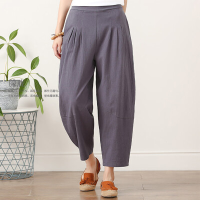 

Tailored Womens Cotton And Linen Plus Size Pure Color Easy Haren Pants Broad Leg Pants