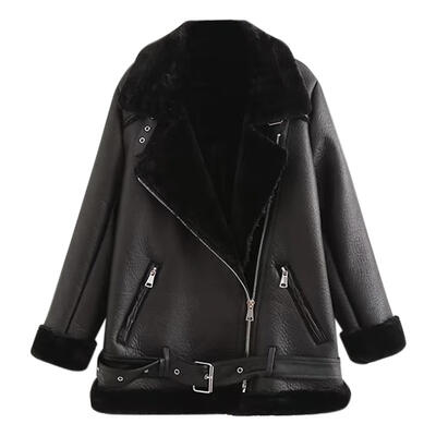 

Women Winter Imitation Leather Fur Patchwork Jacket Outwear Moto Biker Coat