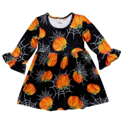 

Uk Stock Baby Girls Kid Halloween Dress Toddlers pumpkin Short Skirt Dresses