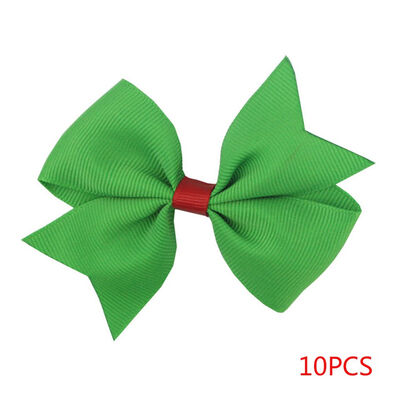 

10PCS Green Bowknot Christmas Hairpin Headdress Ornaments Printing Barrettes Baby Girls Children Hair Accessories