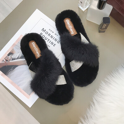 

Fur sole slippers Women wear Korean version flat sole cross-slipper fashion wool shoes in autumn&winter