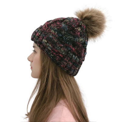 

Gobestart Women Casual Multicolor Outdoor Plush Ball Hats Crochet Knit Beanie Cap