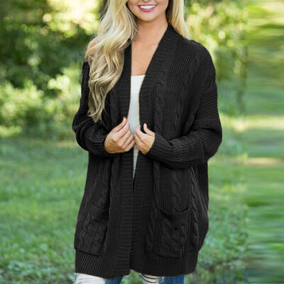 

Roseonmyhand Womens Winter Open Front Solid Pocket Cardigan Long Sleeve Sweater Coat