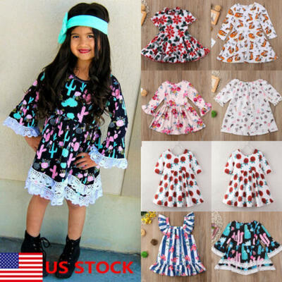 

US Baby Girls Dress Toddler Party Tutu Wedding Summer Cute Floral Dresses Lot