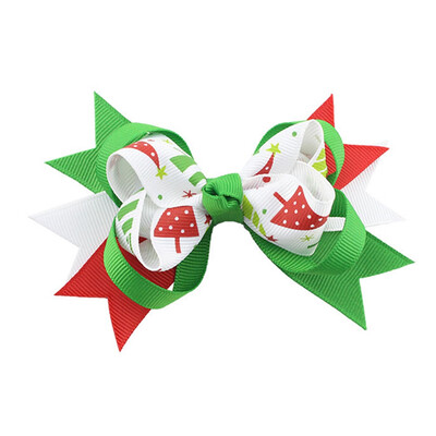 

New Fashion Girls Christmas Snowman Print Hair Bows Hairgrips Handmade Head Wear Hair Clips