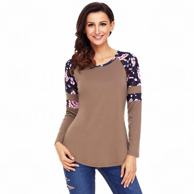 

Round neck long sleeve floral print hem comfortable casual smock