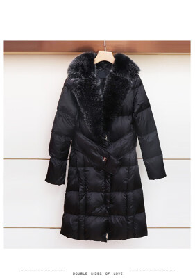 

Winter 2018 womens Korean version of the long fur collar long sleeve belt in a long&thickened warm down jacket