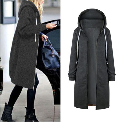 

Roseonmyhand Women Warm Zipper Open Hoodies Sweatshirt Long Coat Jacket Tops Outwear