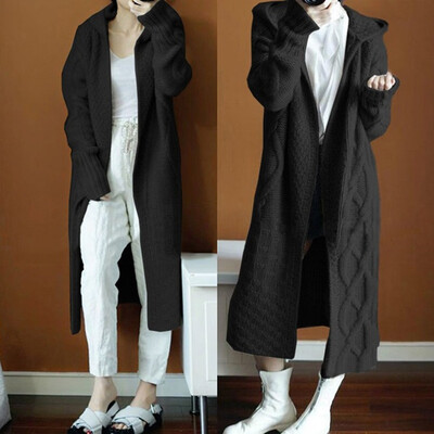 

Toponeto Womens Knitted Sweater Cardigan Cloak Coat Winter Warm Hooded Cape Outerwear