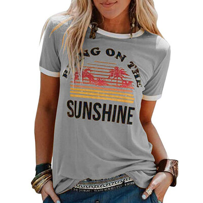 

Starmoon Women Summer Letters Printing Short Sleeve Shirt Casual Tunic Tops Blouse