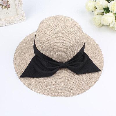

Fashion Women Sun Hat Big Bow Wide Brim Foldable Straw Hat Summer Beach Sun Protection Hat Cap