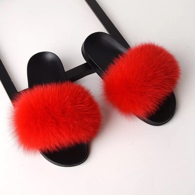 

QIU YAN new fashion wild fox real hair slippers word trawl net red cool dragging tide shoes 16884