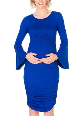 

Simple Pure Color Flare Sleeve Leisure Dress