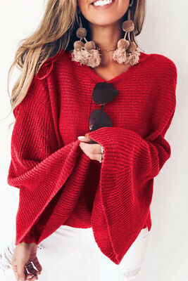 

2019 Autumn Bat Sweater Women Ladies Shirt Trumpet Flare Sleeve Loose Sweaters
