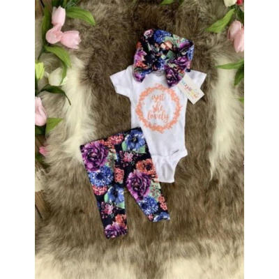 

Summer Newborn Kids Baby Girls Floral Romper Tops Pants Home Outfit Set Clothes