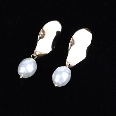 

EK461 Korea Design Metal Gold Geometric Irregular Circle Bowknot Natural Simulated Pearl Drop Earrings for Women Studs Girl Gift