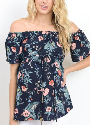 

Stylish&Sweet Off-the-Shoulder Floral Printed Short Sleeve Maternity Crop Top