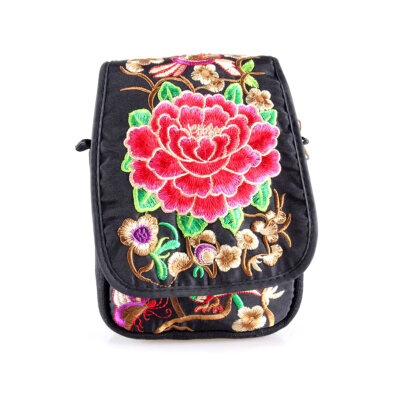 

Vintage Women Girl Flower Embroidery Canvas Crossbody Bag Phone Pouch Coin Purse