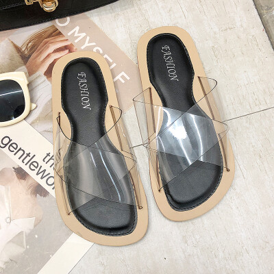 

Ulzzang slippers in spring 2019 the new Korean version of the flat-bottomed 100-lap network celebrity Yufeng transparent&cool