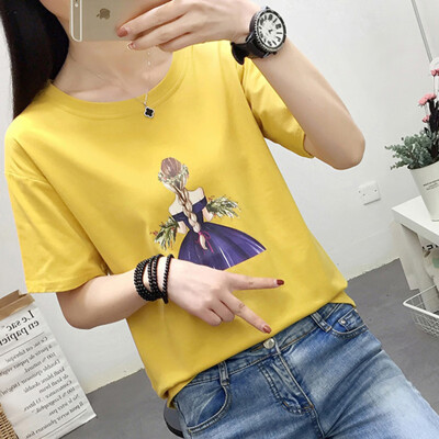 

JOY OF JOY Jingdong Womens 2019 New T-Shirt Womens Short Sleeve Korean Summer Fashion Casual Print T-Shirt Half Sleeve Top Women JWTD191870 Yellow 2XL