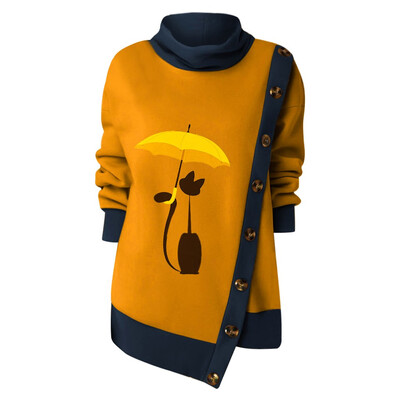 

Tailored Fashion Women Plus Size Button Splice Print Long Sleeve O-Neck Sweatshirt