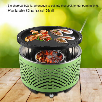 

Greensen Portable Charcoal Barbecue Grill Smokeless Round BBQ Grills for Garden Indoor Outdoor