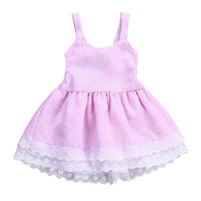 

Baby Girls Stripes Lace Sling Dress Sleeveless Bowknot Princess Tutu Dress