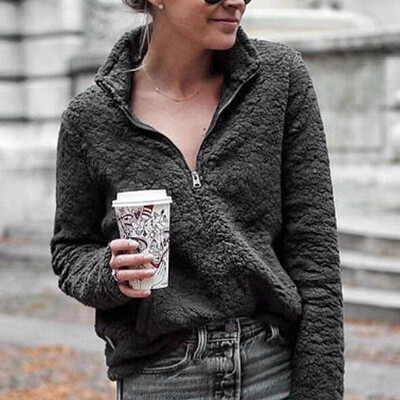 

Starmoon Women Sweatshirt Coat Winter Warm Wool Fluffy Pure Color Cotton Coat Outwear