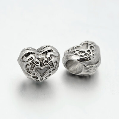 

Tibetan Style Alloy European Large Hole Beads Heart Lead Free Antique Silver 9x11x8mm Hole 4mm