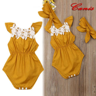 

Newborn Baby Girls Romper Jumpsuit Bodysuit Infant Clothes Headband Outfits Set