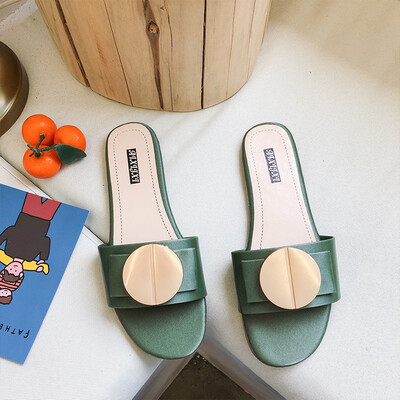 

Slippers cute ins2019 summer new word sequined bow flat sandals Korean version of Joker beach shoes