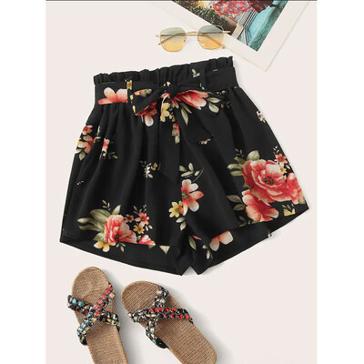 

Womens High Waisted Paper Bag Tie Belt Shorts Ladies Summer Holiday Pants New