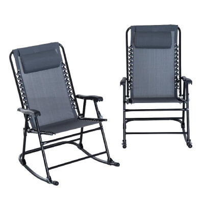 

2 Piece Mesh Outdoor Patio Folding Rocking Chair Set Garden Rocker Chaise Lounge - Grey