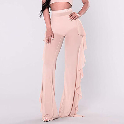 

Tailored Women High Waist Solid Slim Skinny Long Pants Ruffles Trousers