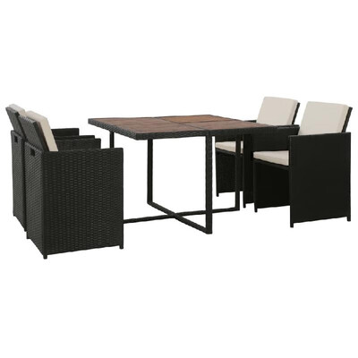 

5 Piece Outdoor Dining Set with Cushions Poly Rattan Black