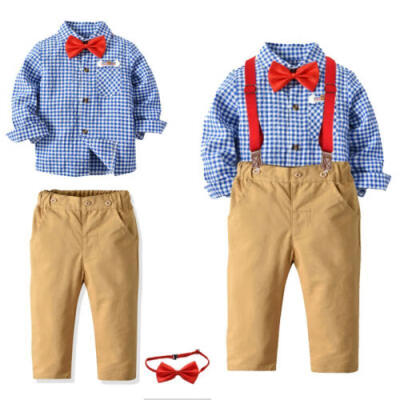 

2PCS Toddler Kids Baby Boy Outfit Set Clothes ShirtBib Pants Gentleman Suit US