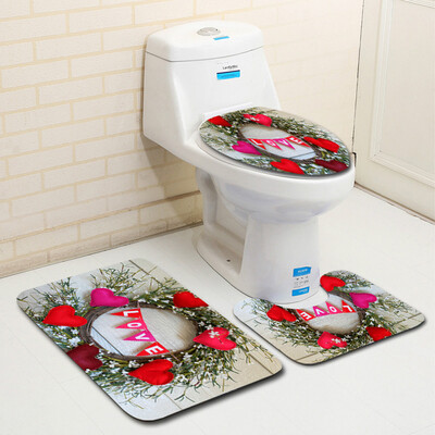 

〖Follure〗3PCS Valentines Day Pattern Non Slip Toilet Seat Cover Rug Bathroom Set Decor