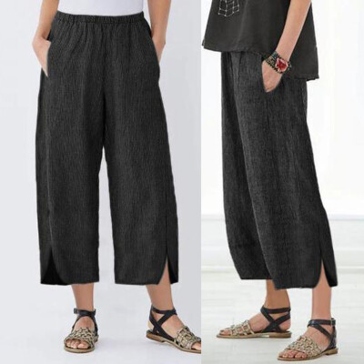 

Tailored Fashion Womens Casual Plus Size Solid Trousers Pocket Elastic Waist Loose Pants