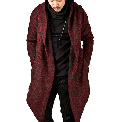 

Mens Open Front Pockets Cardigan Long Sleeve Hooded Irregular Hem Jacket Coat